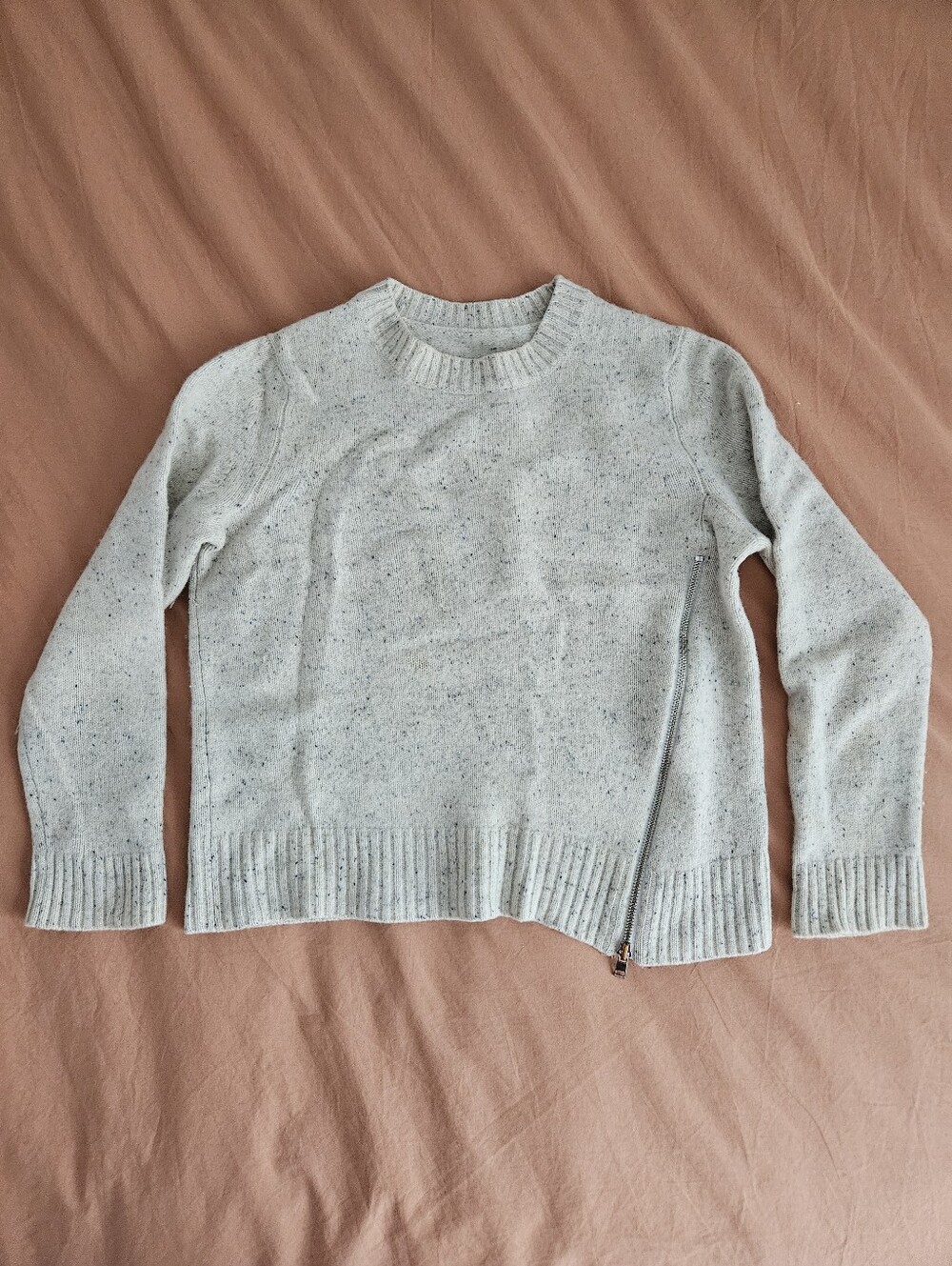 100% Cashmere AQUA Zip Detail Donegal Crewneck Sweater - Medium